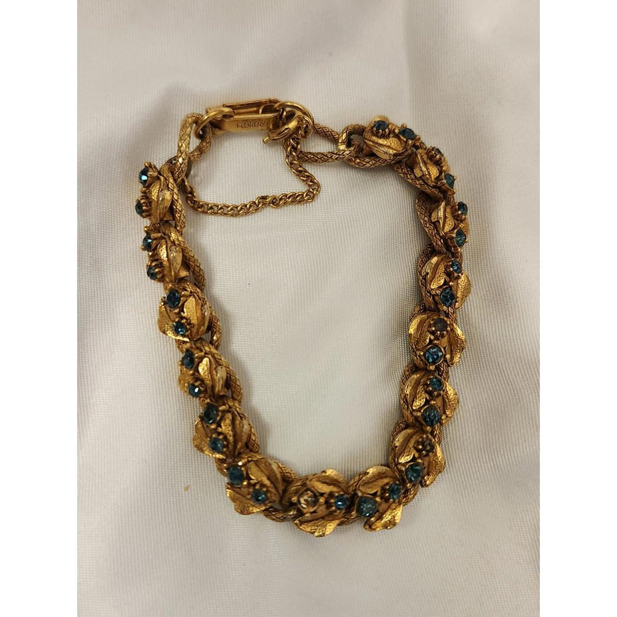 Vintage Florenza Goldtone Blue Stones Accents Bracelet